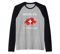 Bandiera della Svizzera Distressed Neuchatel Pride Maglia con Maniche Raglan