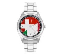 Bandiera della Svizzera e dell'Italia Moda Quarzo Orologio da Polso in Acciaio Inox con Numeri Arabi per Uomo Donna, Stile:, regular, MHXYZHW
