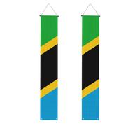 Bandiera della Tanzania per portico, decorazione per portico, 2 pezzi, in poliestere, da appendere alla porta anteriore, patio, cerimonia, festa, riutilizzabile, lavabile, con aste e corde