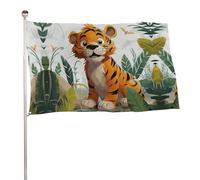 Bandiera della tigre dei cartoni animati 88,9 x 150 cm, stampa su entrambi i lati, bandiera decorativa da giardino, non sbiadisce, con occhielli in ottone da appendere, sfondo fotografico per interni