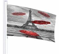 Bandiera della Torre Eiffel Decor 3x5 Ft Parigi Francia Inverno Strada Punto di riferimento Ombrelli a pioggia Fly Cloud Poliestere Motivo stampato Decorazioni per esterni per case e giardini