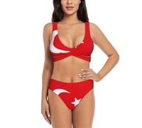 Bandiera della Turchia imitazione nylon donna Split Cross Bikini, traspirante e ad asciugatura rapida, un must per l'estate., nero, XX-Large