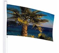 Bandiera dell'albero Decor 3x5 Ft Palma Mare Tropicale Oceano Luce Sole Foglia Orizzonte Ramo Fogliame Onda Cielo Poliestere Motivo stampato Decorazioni per esterni per case e giardini