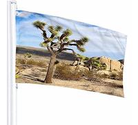 Bandiera dell'albero Decor 3x5 Ft Sabbia Deserto Legno Pianta Botanica Erba Roccia Pietra Cielo Nuvola Ecologia Poliestere Motivo stampato Decorazioni per esterni per case e giardini