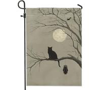 Bandiera dell'albero del gatto di Halloween, striscione da giardino con pipistrello della luna grigia, decorazione per esterni in iuta su entrambi i lati, per feste autunnali in cortile, 30,5 x 45,7