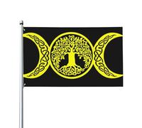 Bandiera dell'Albero della Vita Giallo della Dea della Luna Tripla, 3x5 piedi, Decorazione per Balcone, Bandiera Iconica