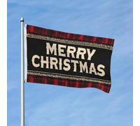 Bandiera dell'albero di Natale con scritta "Merry Christmas", 0,9 x 1,5 m, double-face, motivo scozzese, per giardino, per casa, cortile, esterni, interni, vacanze, feste decorative