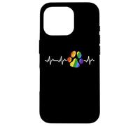 Bandiera dell'arcobaleno di ECG dell'impronta dell'animale domestico di battito cardiaco della stampa della zampa del cane Custodia per iPhone 16 Pro