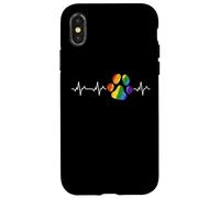 Bandiera dell'arcobaleno di ECG dell'impronta dell'animale domestico di battito cardiaco della stampa della zampa del cane Custodia per iPhone X/XS