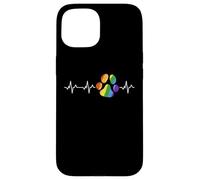 Bandiera dell'arcobaleno di ECG dell'impronta dell'animale domestico di battito cardiaco della stampa della zampa del cane Custodia per iPhone 15
