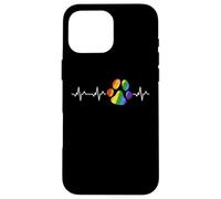 Bandiera dell'arcobaleno di ECG dell'impronta dell'animale domestico di battito cardiaco della stampa della zampa del cane Custodia per iPhone 16 Pro Max