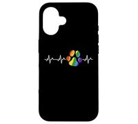 Bandiera dell'arcobaleno di ECG dell'impronta dell'animale domestico di battito cardiaco della stampa della zampa del cane Custodia per iPhone 16