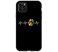 Bandiera dell'arcobaleno di ECG dell'impronta dell'animale domestico di battito cardiaco della stampa della zampa del cane Custodia per iPhone 11 Pro Max