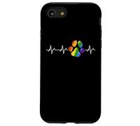 Bandiera dell'arcobaleno di ECG dell'impronta dell'animale domestico di battito cardiaco della stampa della zampa del cane Custodia per iPhone SE (2020) / 7 / 8
