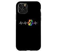 Bandiera dell'arcobaleno di ECG dell'impronta dell'animale domestico di battito cardiaco della stampa della zampa del cane Custodia per iPhone 11 Pro