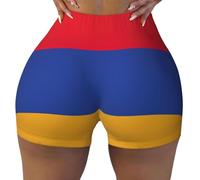 Bandiera dell'Armenia Stampa Flessibile Elastico Estate Comodi Pantaloncini Da Palestra A Vita Alta Contorno Esercizio Corsa, Nero , L