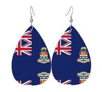 Bandiera delle Isole Cayman orecchini in pelle stampata su entrambi i lati int e forma di gocce d'acqua, creativo, leggero e romanzo, colori vivaci e vivaci.