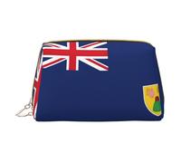 Bandiera delle Isole Turks e Caicos in pelle mano cerniera borsa di immagazzinaggio per vari oggetti portapenne, bianco, Taglia unica