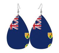 Bandiera delle Isole Turks e Caicos orecchini in pelle stampata a doppia faccia int e forma di gocce d'acqua, creativo, leggero e romanzo, colori vivaci e vivaci.