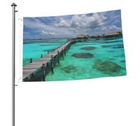 Bandiera delle Maldive con paesaggio da 0,8 x 0,9 m, stampa su entrambi i lati, bandiere da giardino, bandiera da cortile per esterni, bandiere per vacanze, banner regalo con occhielli sfondo
