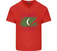 Bandiera Delle Maldive Maldiviana Giorno Calcio T-Shirt In Cotone A V Per Uomo