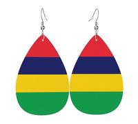 Bandiera delle Mauritius Orecchini in pelle, gioielli con ciondolo a forma di lacrima, accessori da donna versatili ed eleganti.