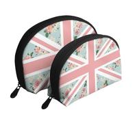 Bandiera delle rose inglesi Union Jack, Borsa per trucco a conchiglia Portamonete da donna Borsa da toilette piccola Borsa per cosmetici 2 pezzi