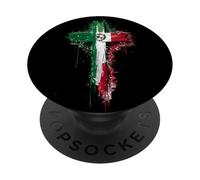 Bandiera dell'Italia invecchiata con croce cristiana e scritta "Grunge Faith" PopSockets PopGrip Adesivo