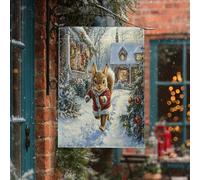 Bandiera dello scoiattolo di Natale per cortile anteriore, cortile, lino, 71,1 x 101,6 cm, double face, per esterni, inverno, neve, Natale, animali, casa, attività all'aperto, motivo bandiera