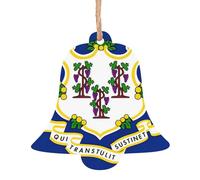 Bandiera dello Stato del Connecticut, ornamenti natalizi in legno, decorazione da appendere all'albero di Natale, decorazione natalizia per feste in casa