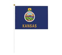 Bandiera dello stato del Kansas, mini bandiera bianca, con asta solida, colori vivaci e resistente allo sbiadimento, bandiere tenute in mano con lancia