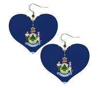 Bandiera dello Stato del Maine Stampe Orecchini Eleganti a Forma di Cuore Accessori da Donna Leggeri Perfetto Per Feste E San Valentino.
