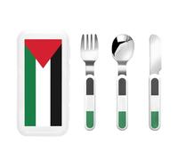 Bandiera dello Stato della Palestina Set di 3 pezzi per bambini, set di posate riutilizzabili, coltello, forchetta e cucchiaio, stoviglie portatili per la protezione alimentare dei bambini