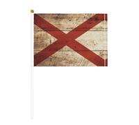 Bandiera dello stato dell'Alabama su vecchie venature del legno Stampa cartolina Bandiera portatile, compatta e leggera, adatta per sfilate, eventi e supporto per i fan