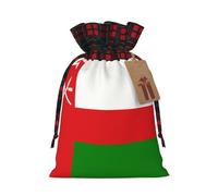 Bandiera dell'Oman sacchetto di iuta con coulisse con tessuto scozzese e etichetta in carta kraft, borsa leggera e resistente