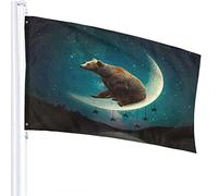 Bandiera dell'orso 3x5 FT Animale selvatico Orso polare sulla luna Alberi nel cielo notturno Stelle Bandiere per esterni Grandi striscioni di benvenuto per il cortile Giardino di casa Decorazione pe