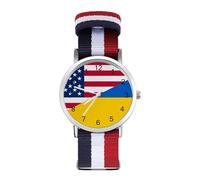Bandiera dell'Ucraina e degli Stati Uniti Orologi al quarzo personalizzati con numeri arabi orologio da polso con cinturino regolabile per uomo donna