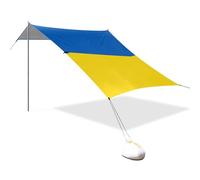 Bandiera dell'Ucraina, tenda e baldacchino da spiaggia gialla e blu, protezione UPF50+, facile da installare, grande riparo da sole portatile con sacchi di sabbia e pala per cortile, prato, parco
