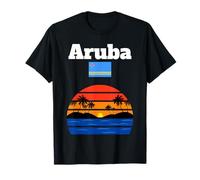 Bandiera di Aruba Viaggio Souvenir Spiaggia Palme Tramonto Amanti Maglietta
