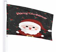 Bandiera di Babbo Natale Decor 3x5 Ft Bacche di cartone animato Simpatico uomo felice Sorriso Buon Natale Agrifoglio Modello stampato in poliestere Decorazioni per esterni per case e giardini