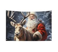 Bandiera di Babbo Natale e cervo alce 88,9 x 149,9 cm nessuna dissolvenza bandiera di benvenuto giardino cortile bandiere decorative giardino cortile cartello interno esterno banner festa decorazione