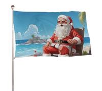 Bandiera di Babbo Natale in spiaggia, 89 x 150 cm, stampa su entrambi i lati, bandiera decorativa da giardino, non sbiadisce, con occhielli in ottone, sfondo fotografico da appendere, per interni ed