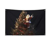 Bandiera di Babbo Natale sull'albero di Natale, 152,4 x 243,8 cm, non sbiadisce, bandiera di benvenuto, giardino, cortile, bandiera, decorazione per la casa