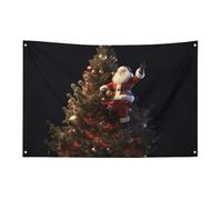 Bandiera di Babbo Natale sull'albero di Natale, 61 x 88,9 cm, non sbiadisce, bandiera di benvenuto, giardino, cortile, casa, bandiera, decorazione per interni ed esterni, decorazione per la casa
