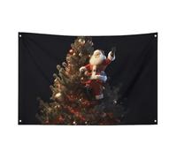 Bandiera di Babbo Natale sull'albero di Natale, 88,9 x 150 cm, non sbiadisce, bandiera di benvenuto da giardino, cortile, casa, cartello decorativo per interni ed esterni, striscione per feste e