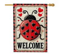 Bandiera di benvenuto a forma di coccinella, bandiera da giardino con insetti a forma di cuore, bandiera da giardino in iuta su entrambi i lati, decorazione per la casa all'aperto, decorazione per la