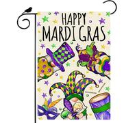 Bandiera Di Benvenuto Happy Mardi Gras Gnomes Masks Hats Robuste Bandiera Verticale Garden Con 2 Occhielli Striscione Da Giardino Per Fattoria Festa La Casa 12X18 Inch