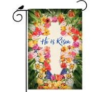 Bandiera Di Benvenuto He Is Risen Colorful Flowers Cross Easter Con 2 Occhielli Outdoorbandiera Appendere Bandiere Giardino Per Camere La Casa Vacanza 12X18 Inch