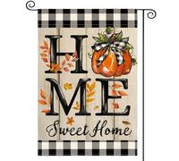 Bandiera Di Benvenuto Home Sweet Home Pumpkin Fall Wood Grain Autumn Buffalo Plaid 30X45Cm Bandiera Doppia Faccia Appendere Bandiere Da Cortile Per Dormitorio Spiaggia Soggiorno