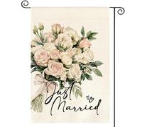 Bandiera Di Benvenuto Just Married Wedding Flower Marriage Welcome Romantic 30X45Cm Bandiera Pirata Stagionale Durevole Bandiere Da Parete Per Parete Casa Decorazione